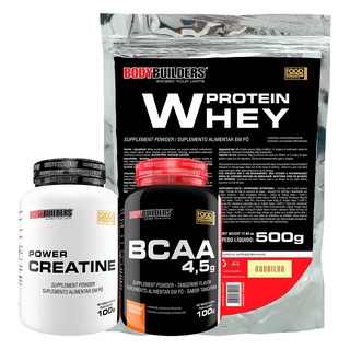 Kit Suplementos Whey Protein Concentrado 500g + BCAA 100g + Creatina Power 100g Para Praticantes De Atividades Físicas Bodybuilders