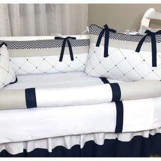 Kit Berço Menino Azul Marinho Elegância Baby Mania 10 peças 100% Algodão