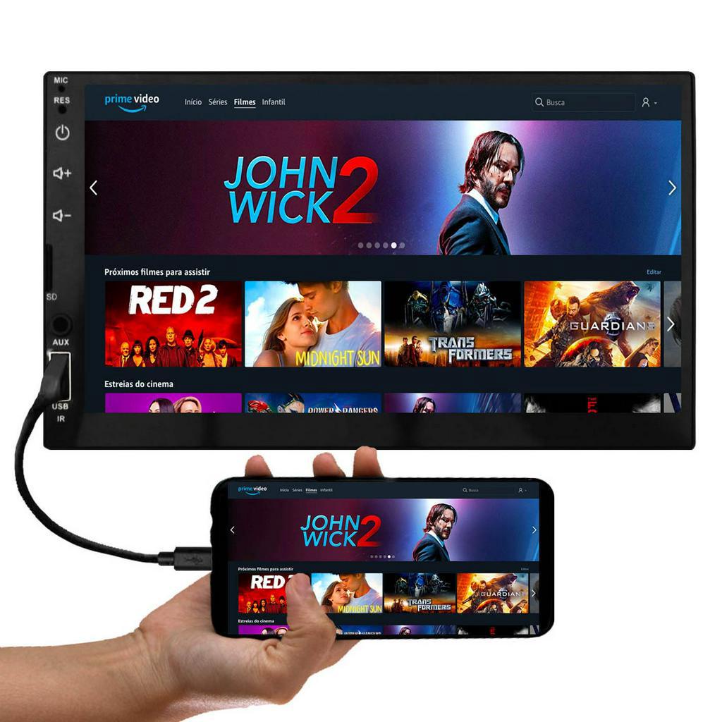 Central Multimidia 7 Polegadas H-tech 3020 Mp5 Espelhamento Dvd 2 Din ...