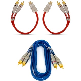 Kit 2 Cabos Y Vermelho + 1 Rca 1 Metro Azul Tech One