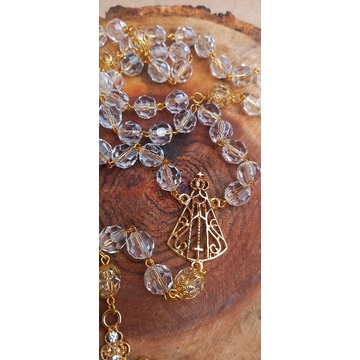 Terço de cristal, Terço de noiva, noivado, Terço de Nossa Senhora Aparecida, Casamento, Terço católico personalizado