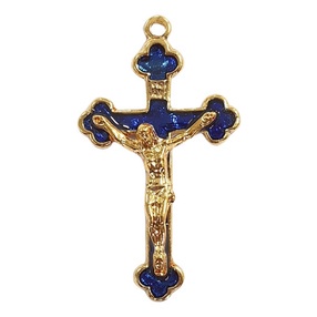 Kit 05 Crucifixos Dourados Com Resina Azul - 5,5 Cm X 3,2 Cm