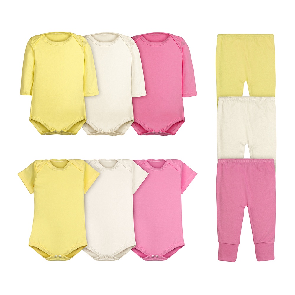 Body Bebê e Calça Mijão Kit 9 Peças Liso Feminino Roupinha de Bebê