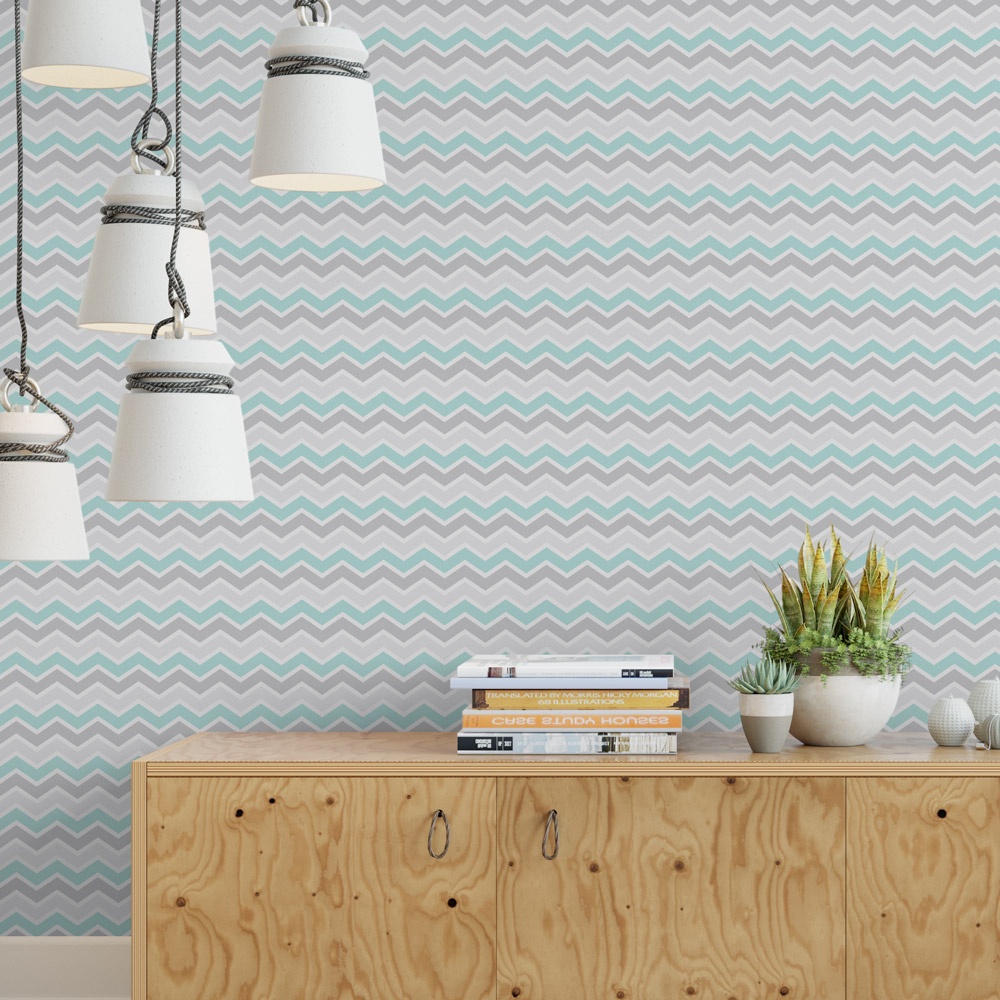 Papel de Parede Chevron Tons de Cinza e Verde