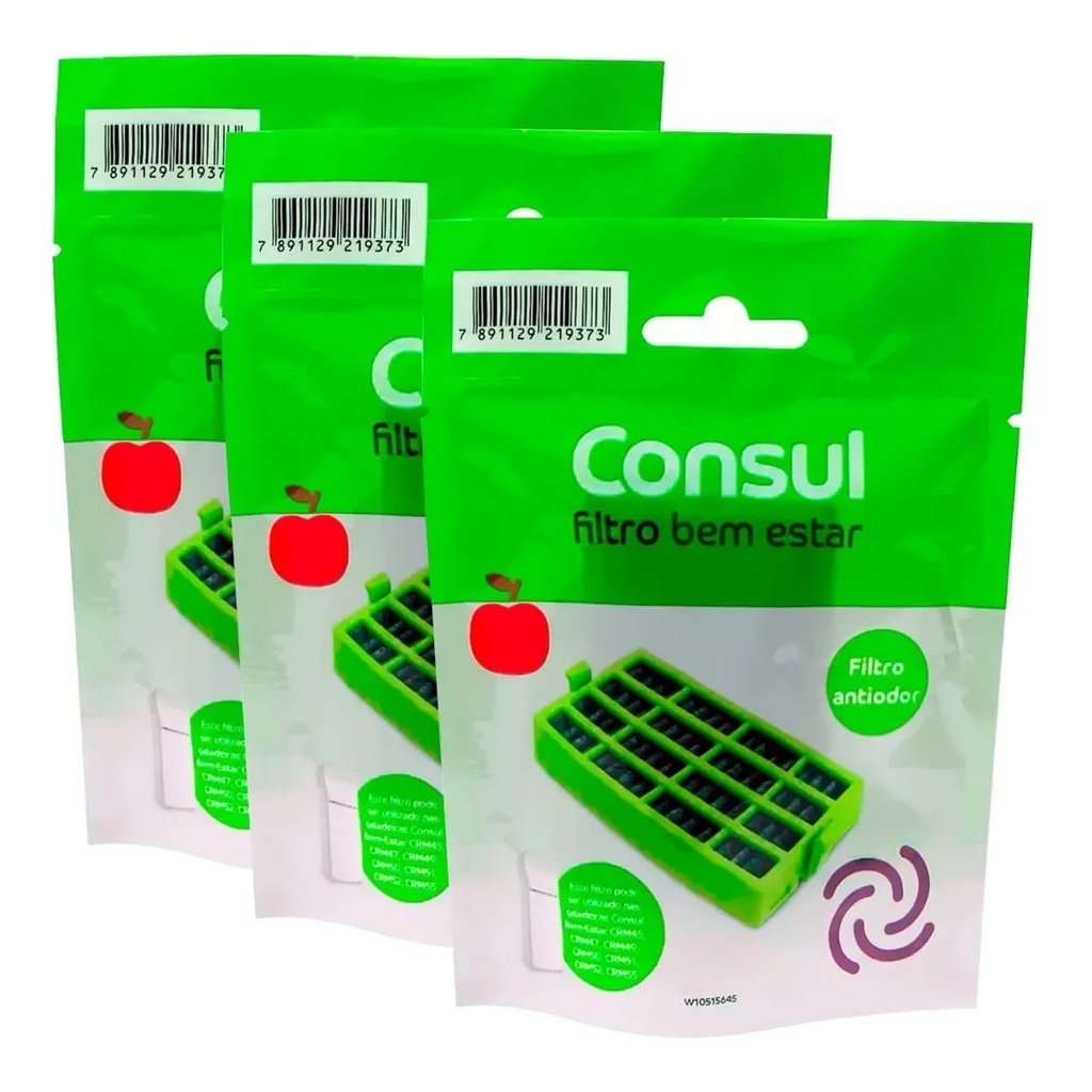 Kit Com 3 Filtros Geladeira  Consul Bem Estar Original Anti Bactéria W10515645 K00003 em Oferta na Shopee
