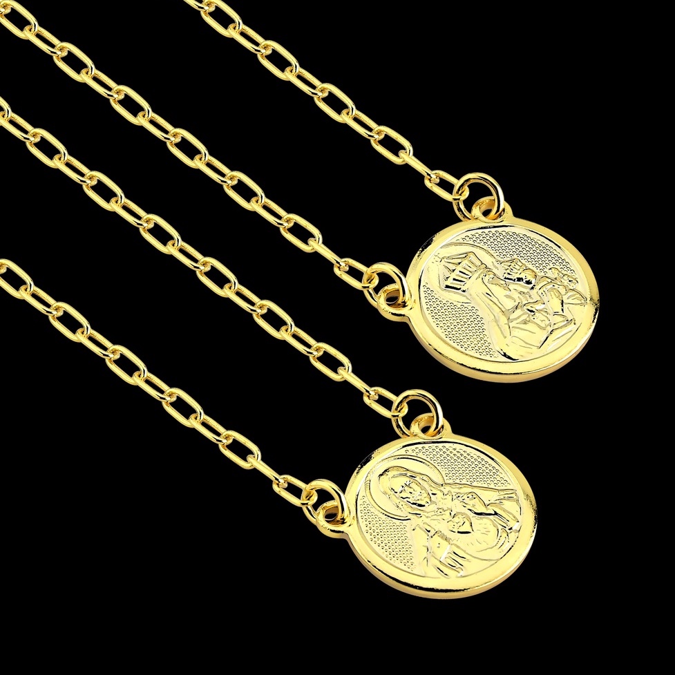 Escapulário Colar Nossa Senhora do Carmo e Sagrado Coração Jesus Banhado a Ouro 18k