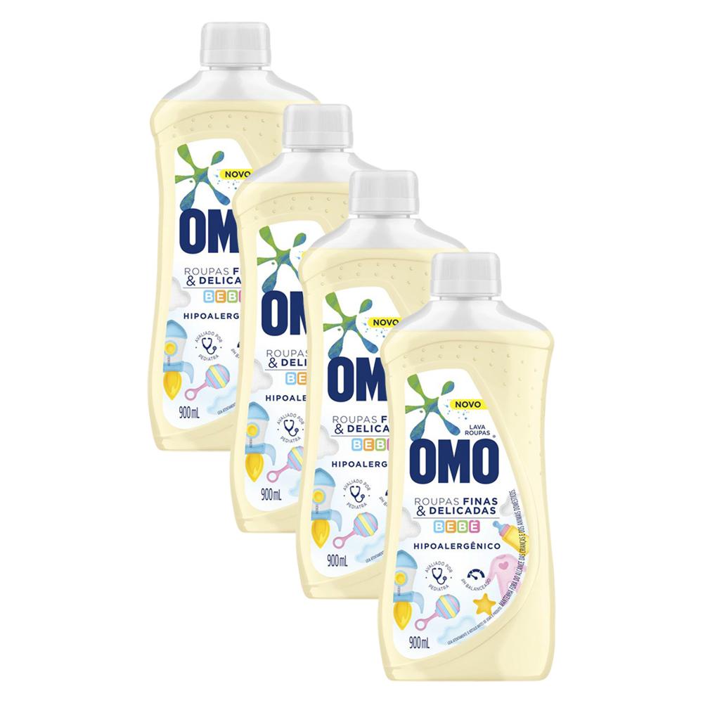 Kit 4 Lava-Roupas Omo Líquido Roupas Finas e Delicadas Bebê 900ml