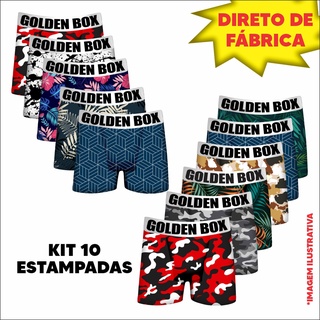 Kit 10 - Cueca Box Estampada Golden Micro Dry Boxer