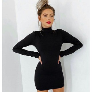 Vestido Curto Manga Longa Tubinho feminino Malha Canelada