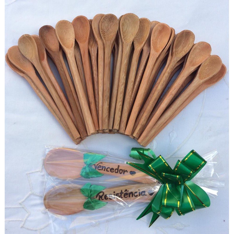 Kit 50pç Mini Colher 16x1,5cm Pau Lembrança Madeira Espátula Chá ...