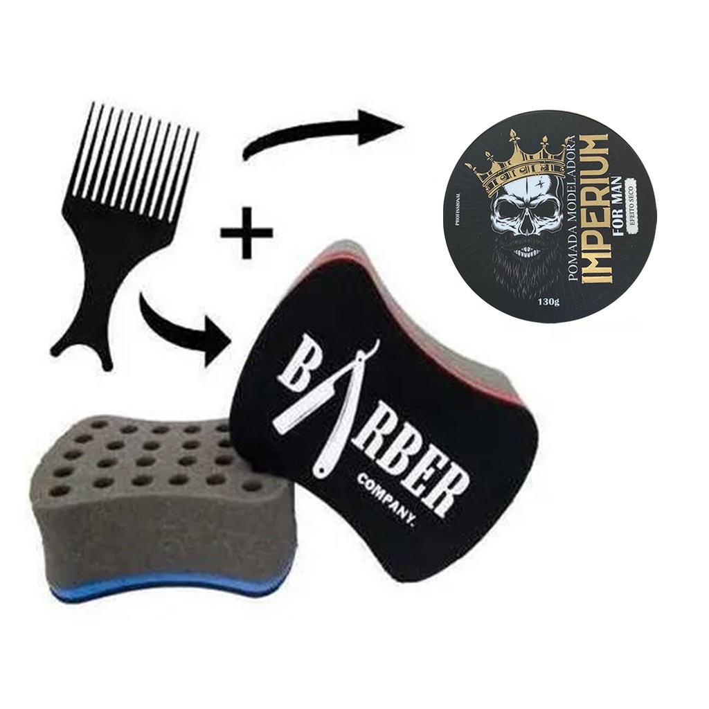 Esponja Nudred Bucha Enrolar Cabelo + Pente Afro + Pomada