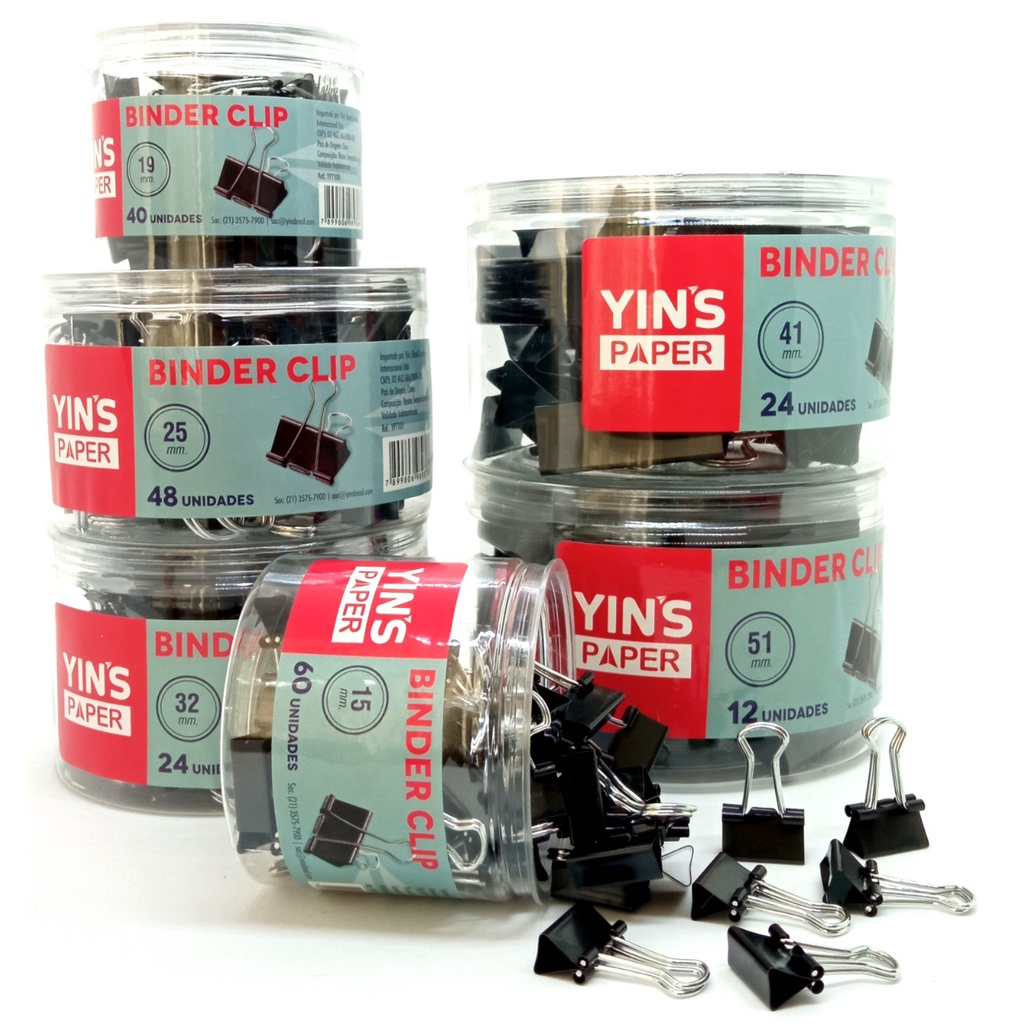 Pote com Prendedor de Papel Binder de Metal Yins Paper 15 19 25 32 41 51 mm Pote com Prendedor de Papel Binder de Metal Yins Paper 15 19 25 32 41 51 mm
