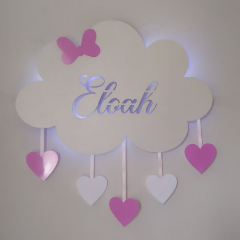 Nuvem com nome Maju luminária - porta maternidade _ 40cm
