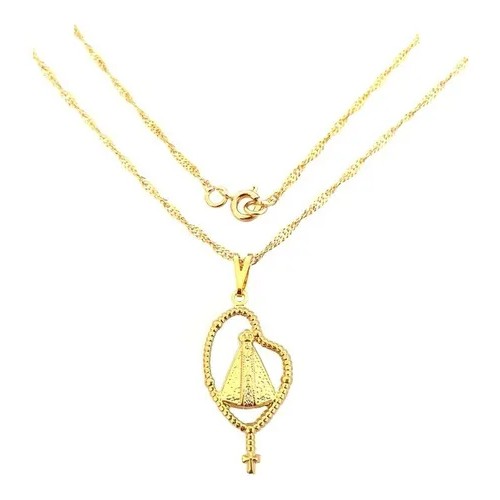colar Corrente Pingente Nossa Senhora Aparecida Terço Folheado dourado feminino gargantilha folheado