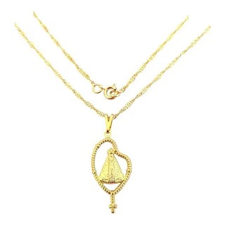 colar Corrente Pingente Nossa Senhora Aparecida Terço Folheado dourado feminino gargantilha folheado