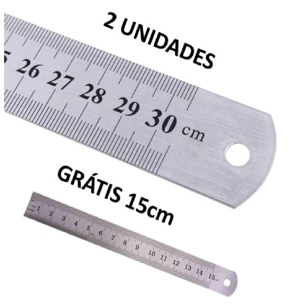Kit Com 2 OU 1 Régua 30 + 15 CM  Em Polegadas Aço Inox