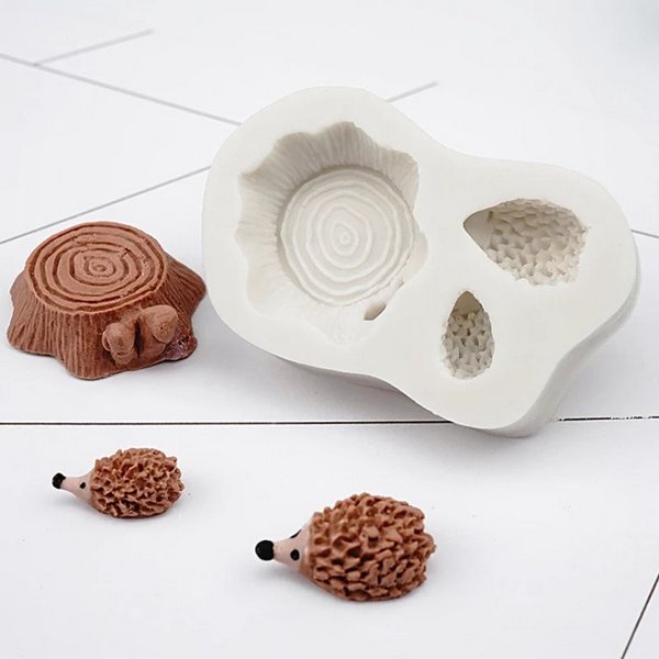 Molde De Silicone Tora De Madeira E Porco Espinho - Molde De Biscuit E Confeitaria