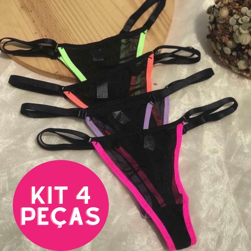 Kit Calcinhas Tule Neon Sexy Com Regulagem Coloridas Shopee Brasil