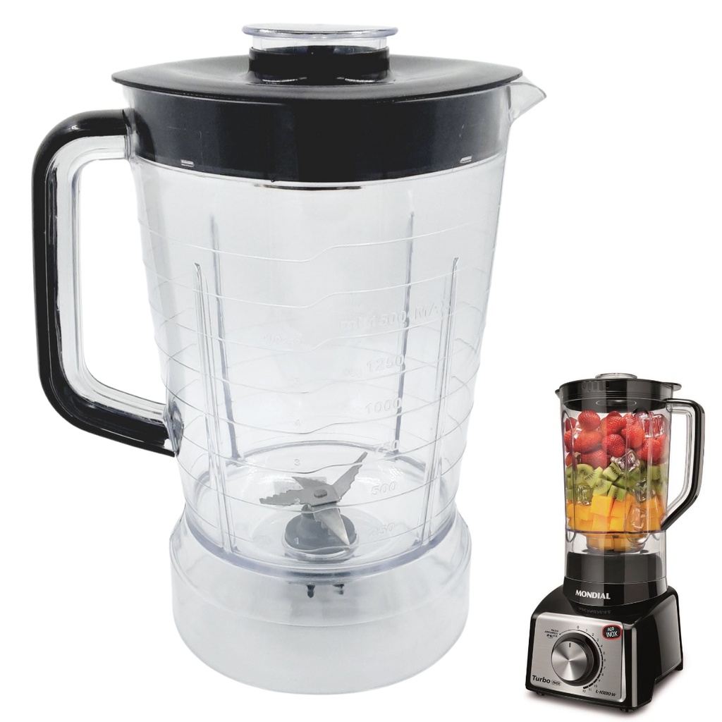 Copo De Liquidificador Mondial Turbo Inox L1000 L-1000w Preto - MM1775