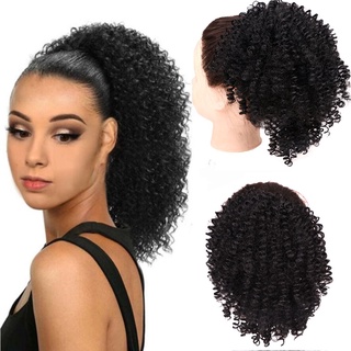 Afro Kinky Curly Clip In Drawstring Ponytail Puff Chignon Synthetic Hair Bun Extension For Women