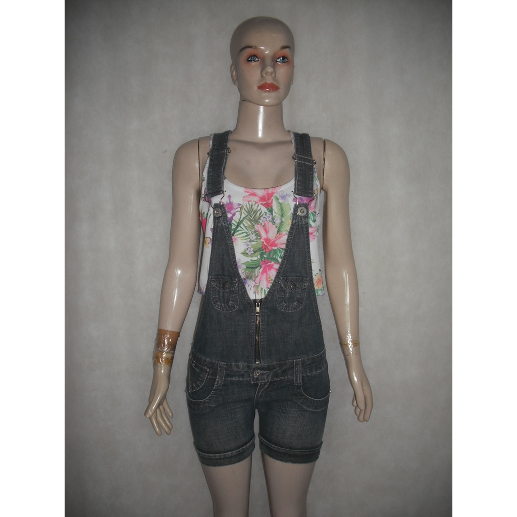 JARDINEIRA JEANS MACAQUINHO TAM P 36 ROSCEL ALGODÃO USADO BOM ESTADO