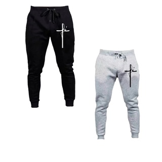 Kit 2 Calças De Moletom Masculina E Feminina Com Bolso Lateral Estampada Fé Religião