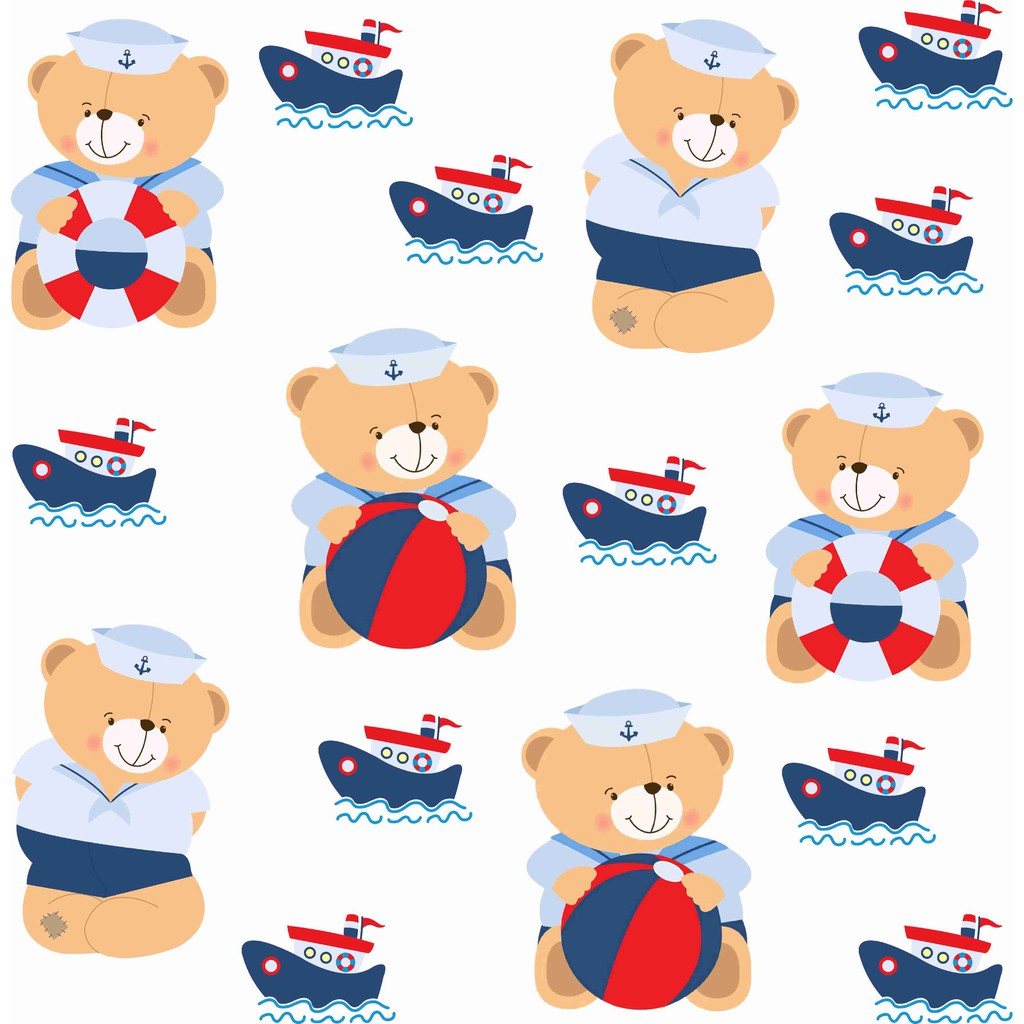 Adesivo de Parede Adesivo Papel para Parede Ursinho Marinheiro Urso Marinheiro Barquinho Barco Mar Decoração de Quarto de Menino Baby Infantil