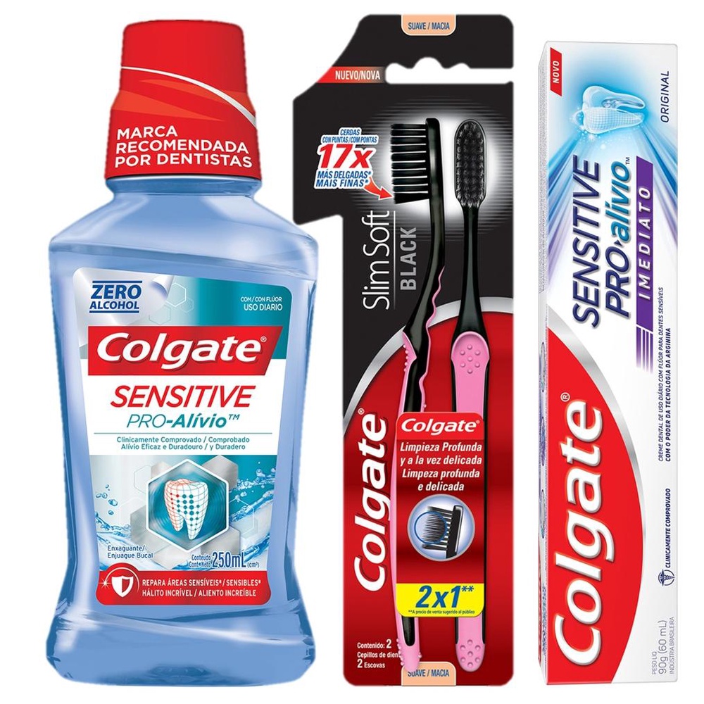 Kit Colgate: Creme Dental 90g + Enxaguante Bucal 250ml + Escova Dental em Oferta na Shopee