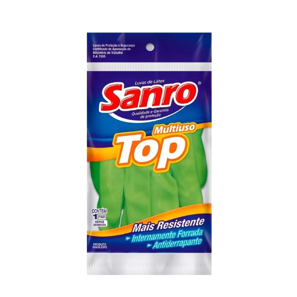 Luva Latex Limpeza Multiuso Sanro Top Verde 1 Par em Oferta na Shopee