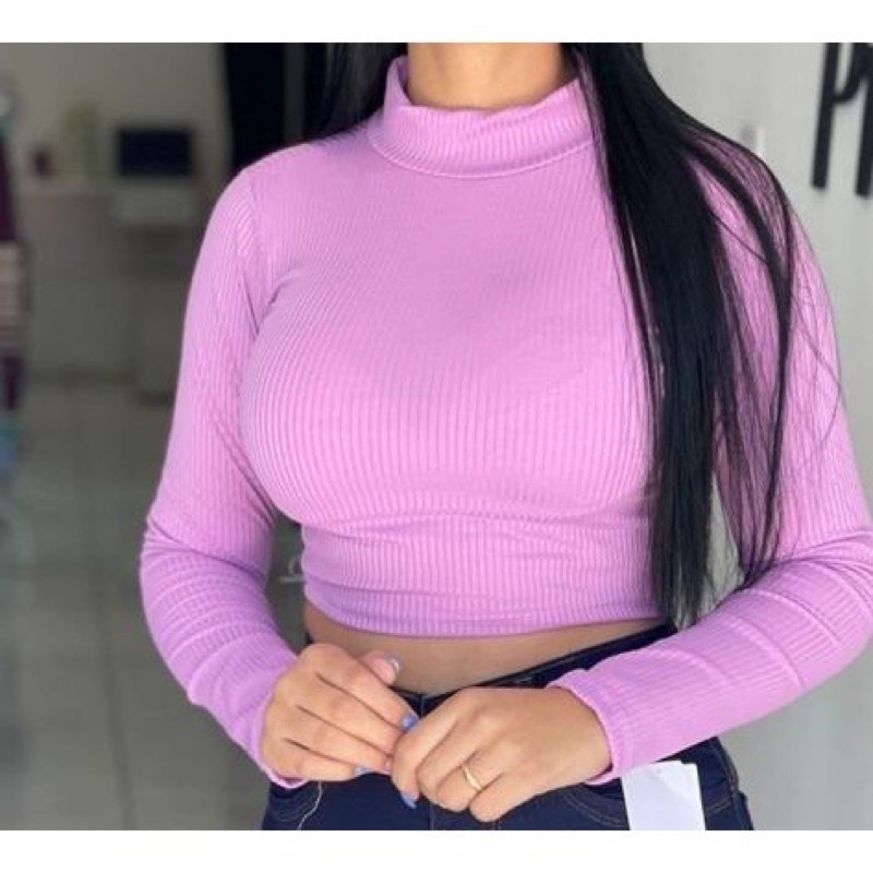 Cropped Gola Alta Manga Longa Feminina Canelado Inverno Moda Super Envio ! !