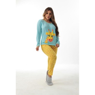Pijama Longo Girafa Feminino Adulto Inverno Frio Personagens Virginia
