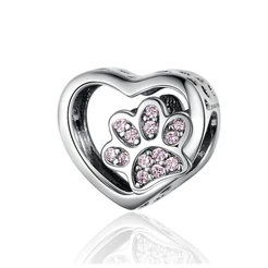 Bamoer Charm Coração com Pegada de Cachorro ou Gato para Pulseira​ AIC032