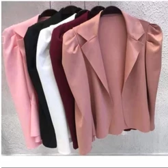Blazer Feminino Em Neoprene Curto Manga BUFANTE Social Aberto Sem Costura Corte a Laser ! 02
