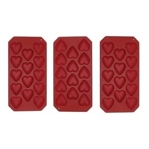 Conjunto Kit 3 Formas De Gelo Coracao Silicone Plus Cozinha 22cm Yazi