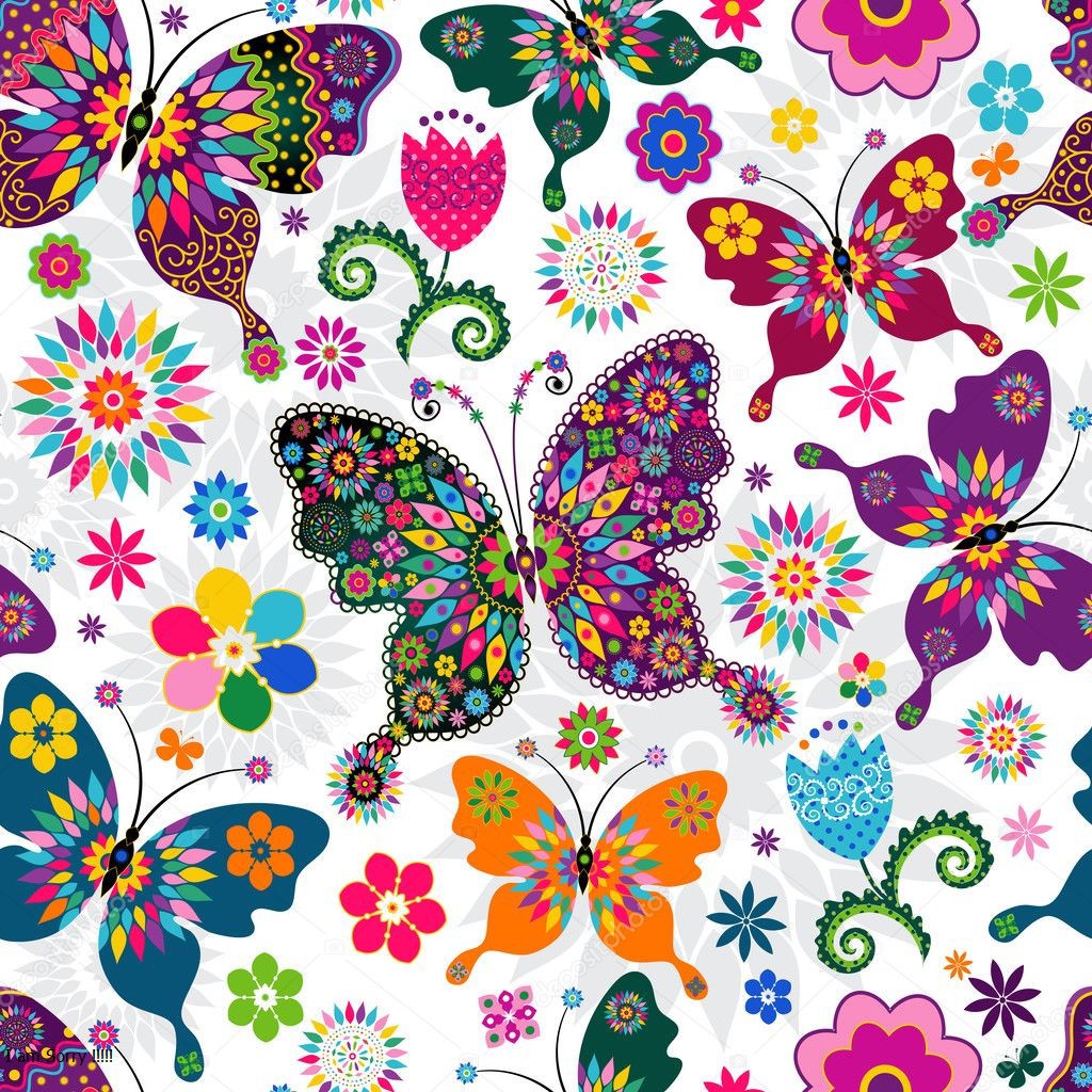 Papel De Parede Infantil Feminino 3d Clorido Floral Flores Borboletas ...