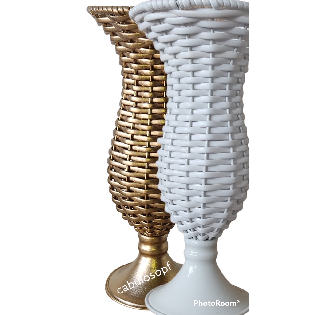 2 Vaso de mesa tipo taça dourada e branco 30cm em Oferta na Shopee