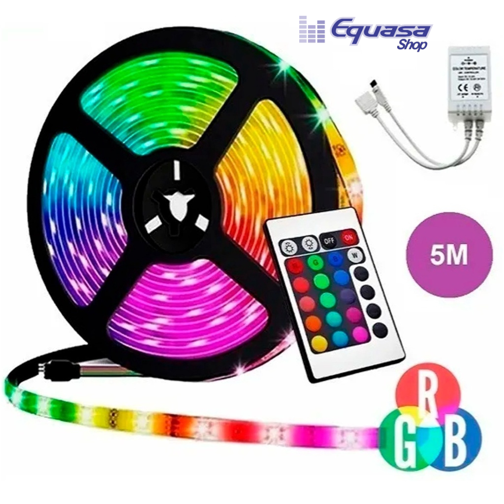 Fita Led RGB 5 Metros Controle Remoto Fonte Pc Quarto TV