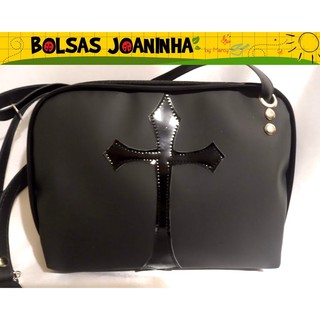 Bolsa Cruz Gótica Emborrachado Preto Alça Transversal