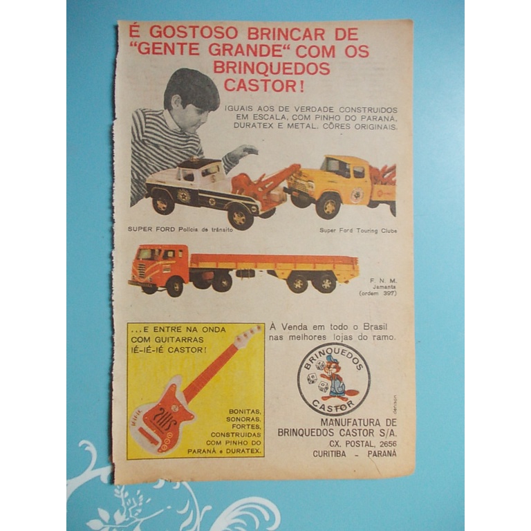 Propaganda Vintage (Papel) Do Gibi Almanaque Tio Patinhas. Brinquedos Castor..Super Ford. Guitarras...