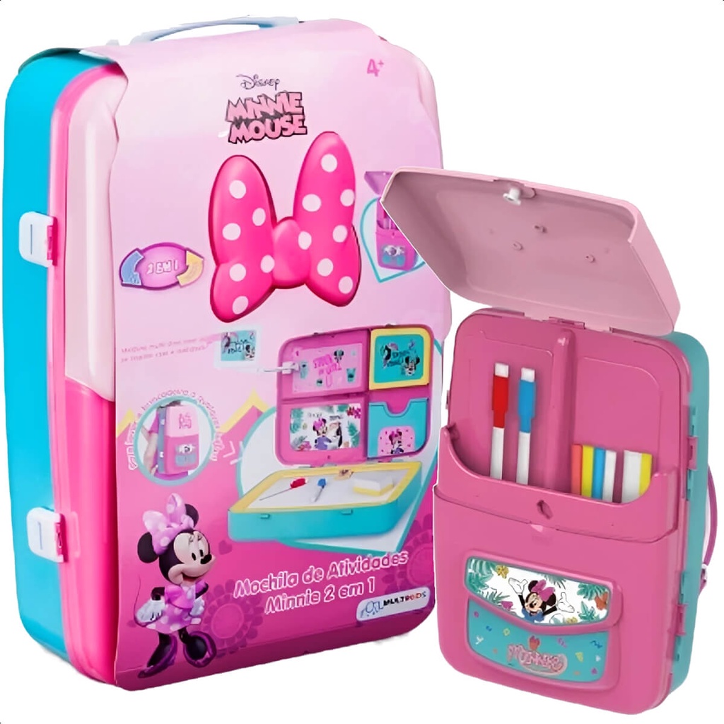 Mochila Infantil de Atividades Minnie Rosa com Canetinhas e Acessorios 2 em 1 Multikids BR1588 em Oferta na Shopee