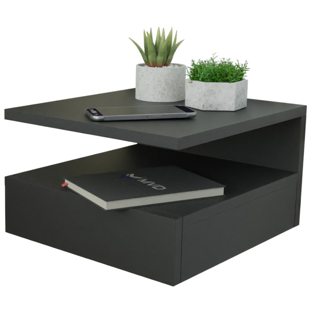 Mesa De Cabeceira Cor Preto Mesinha Com Gaveta E Prateleira Suspensa MVD Móveis - Home & Living