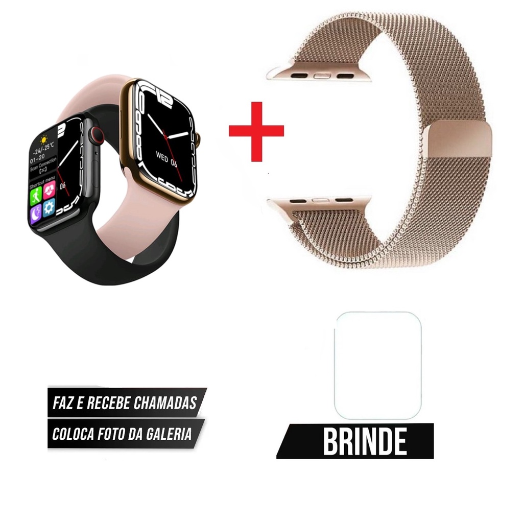 Relógio Digital Preto Feminino C/Pulseira Metalica Smartwatch Troca Foto Faz Ligação