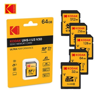Cartão KODAK SD V30 C10 100 MB / s Flash Card 32 GB 64 GB 128 GB SDXC SDHC Cartão de memória para câmera digital DSLR