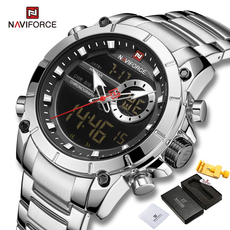 Naviforce Top Marca Men Militar Moda Relógio De Quartzo Relógio De Pulso De Aço À Prova D 'Água Dual em Oferta na Shopee