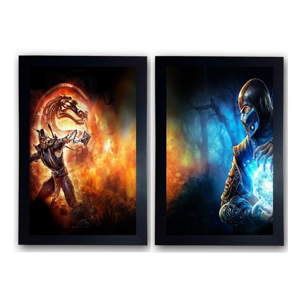 Kit 02 Quadro Game Mortal Kombat Sub-zero X Scorpion Moldura