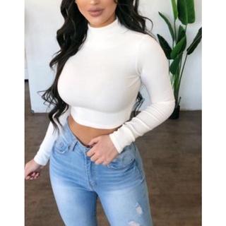 Cropped Gola Alta Manga Longa Em Suplex/casual ou esportes