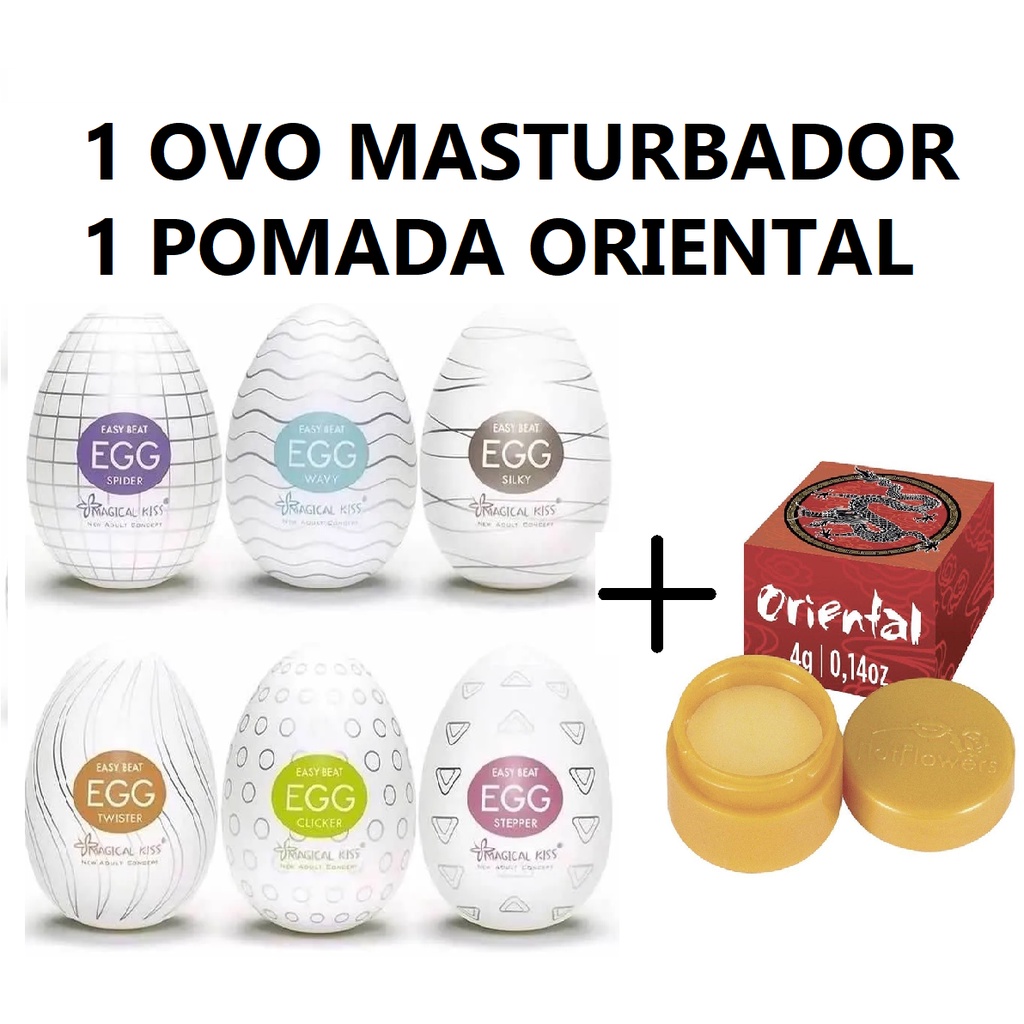 Kit Masturbador Masculino Egg Com Texturas Pomada Oriental Que Esquenta E Esfria Excitante