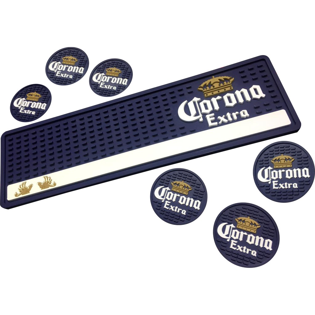 Kit Corona Bar Mat + 6 Porta copos, Material emborrachado 50x15Cm