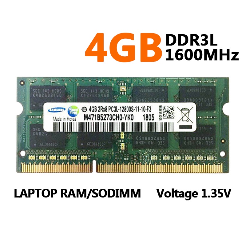 COD Nova Samsung 1x4GB 2Rx8 4GB PC3L-12800s PC3L-12800 DDR3L 1600Mhz 1.35V DDR3L-1600Mhz SoDimm 1.35V 204 Pinos Memória Portátil Ram