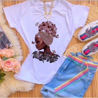 Camiseta T-shirt Blusa MORENA CABELO FLOR BORBOLETA